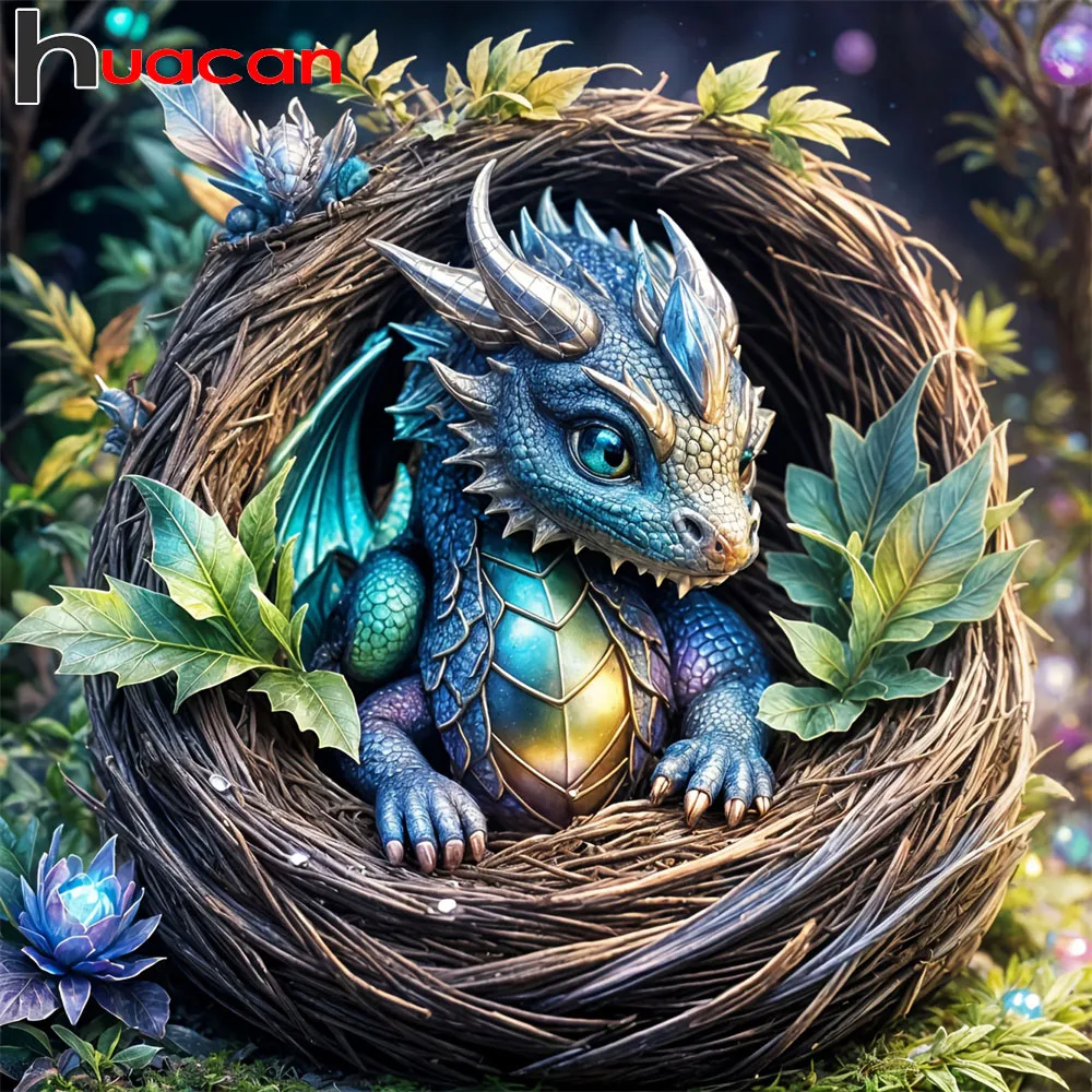 Huacan Neues Diamond Painting Set: Drachen-Wald-Motiv, Diamant-Stickerei, Tier-Landschaft, Strass-Bild
