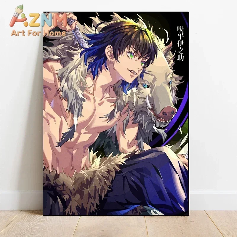 AZNM Demon Slayer Anime Canvas Wall Art Kokushibo Tanjiro Nezuko Rengoku Manga Character Canvas Print Bedroom Decor Poster