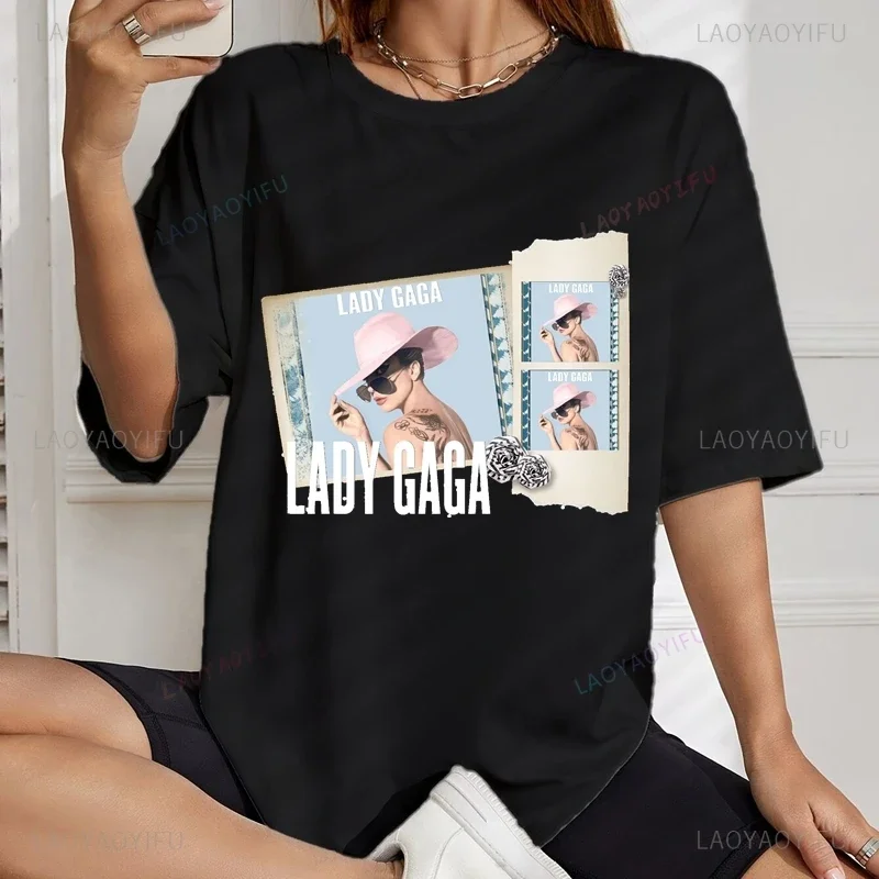 Singer Lady Gaga Classic Poster Printed Shirt, Fans Everyday Street Wear, Women's Spring and Summer Casual Fashion T-shirt
