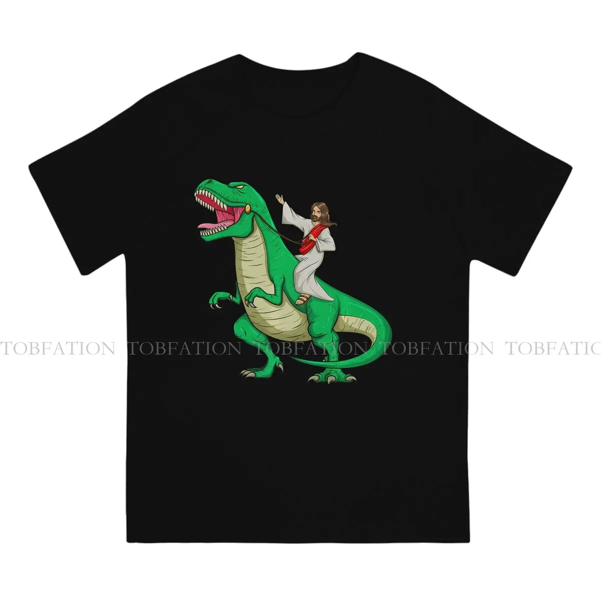 Jesus Riding Dinosaur Funny Parody Tyrannosaurus Rex TRex Tshirt Oversized Graphic TShirt Harajuku Hot Sale 100% Cotton Men's