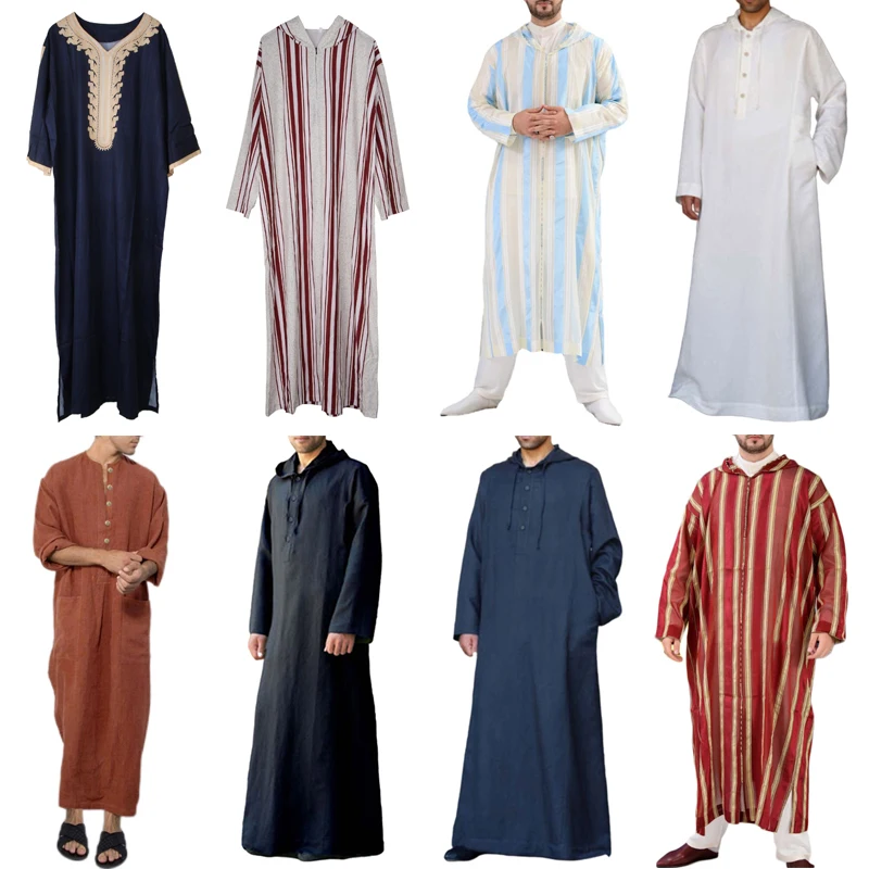 قفطان مريح بأكمام طويلة للرجال ، ملابس إسلامية تقليدية ، ثوب جوبا قابل للتنفس ، رداء عيد الشرق الأوسط