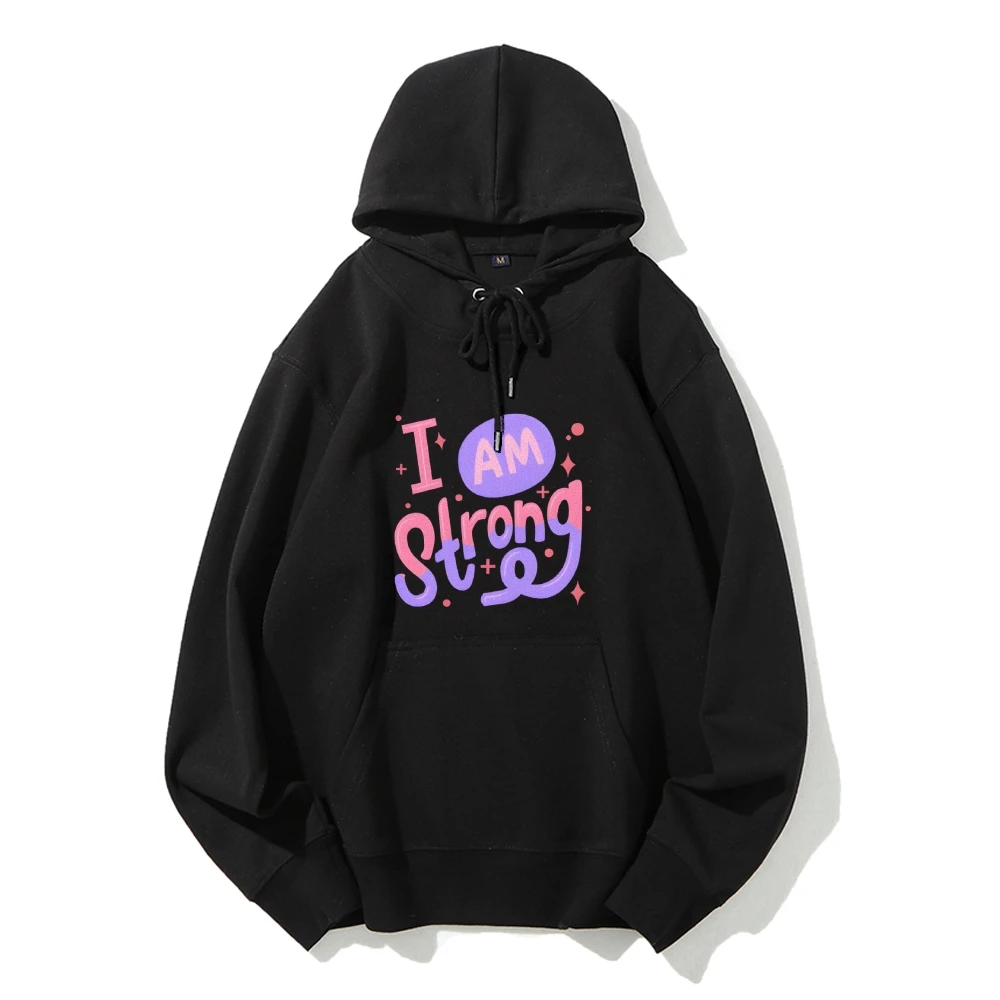 

Y2K Graphic Hoodie I Am Strong Slogan Print Empowering Uplifting and Confident Soft Fabric for Motivational Casual Looks
