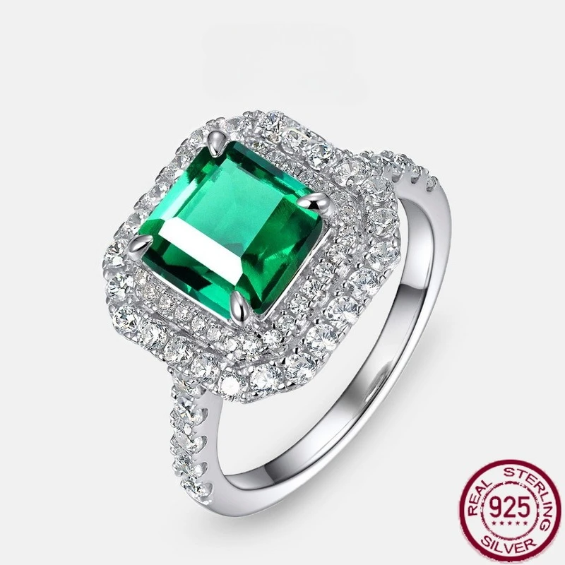 

New S925 pure silver light luxury cultivated emerald ring, red treasure ring, retro fashion wedding jewelry