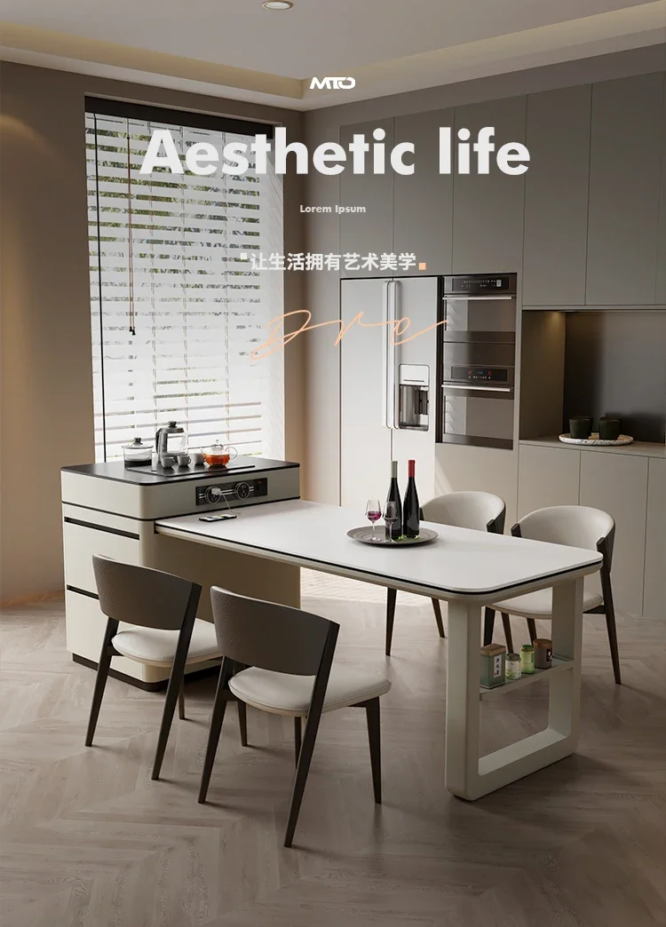 

Telescopic island dining table tea table integrated rock slab dining table and chair combination
