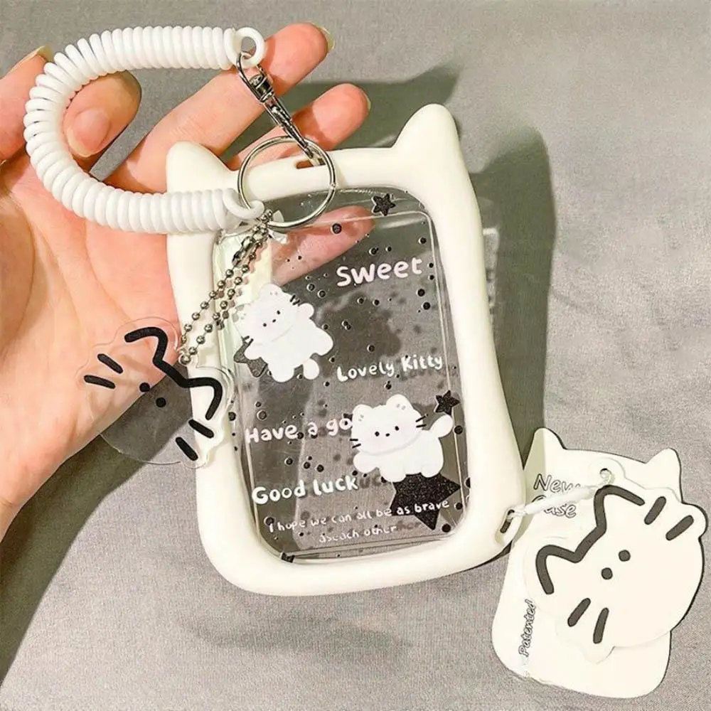 Cartoon Cat Ear Card Holder Girls 3-Inch Idol Photo Storage Clip Student Bus Card Student ID Card Holder Keychain Stationery