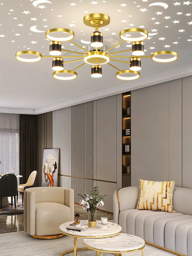 Modern Sky Starlight Chandelier Ceiling Fans with LED Pendant Lamp Remote Control Living Room Restaurant Bedroom Indoor Lighting