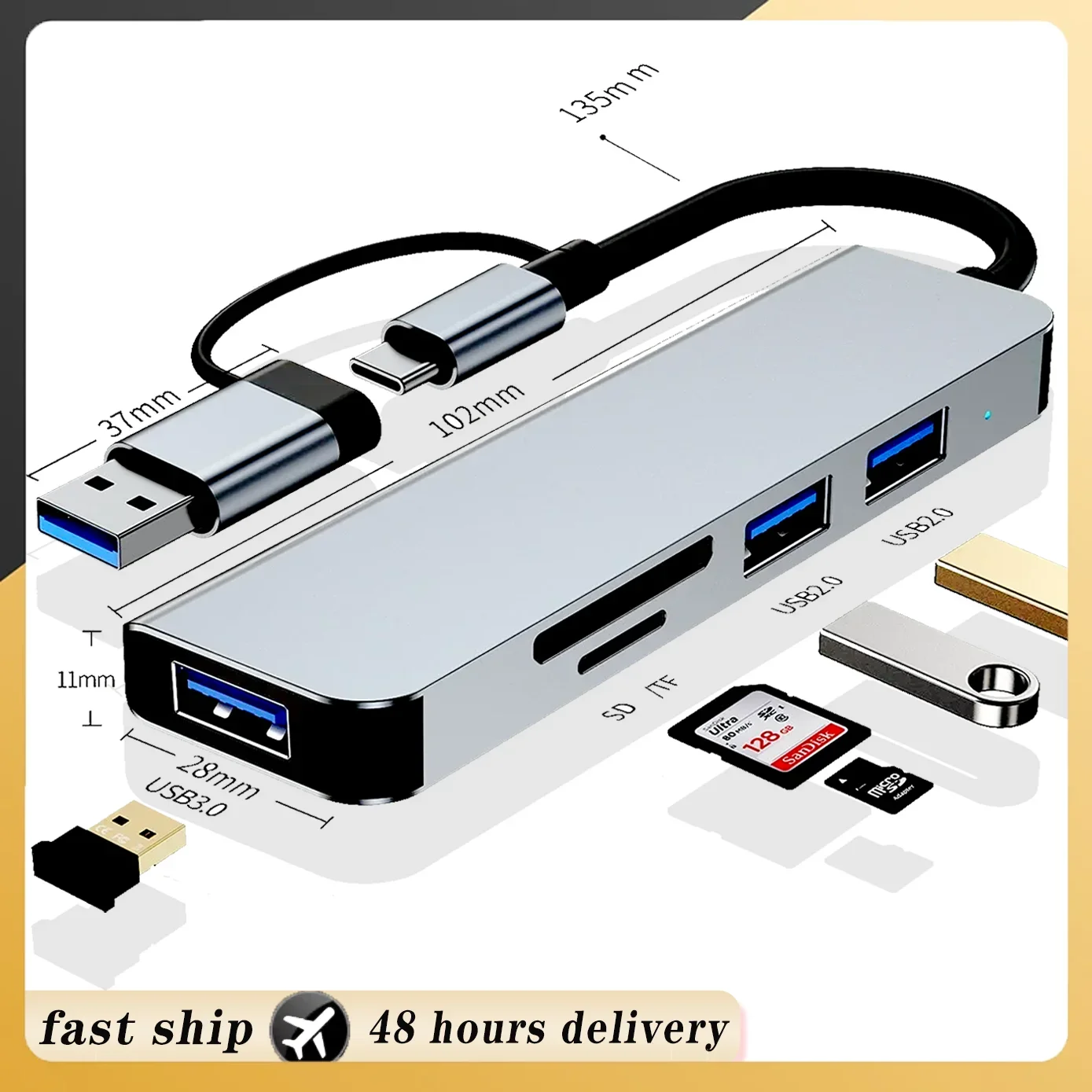 

5-IN-2 USB hub 3.0 USB C hub dock station 5Gbps High Speed Transmission USB Splitter Type C to USB OTG Adapter For Macbook Pro