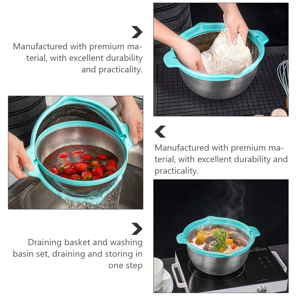

Stainless Steel PP Rice Washing Sieve Vegetable Strainer Filter Basin Set Drain Basket Kitchen Water Trough Practical