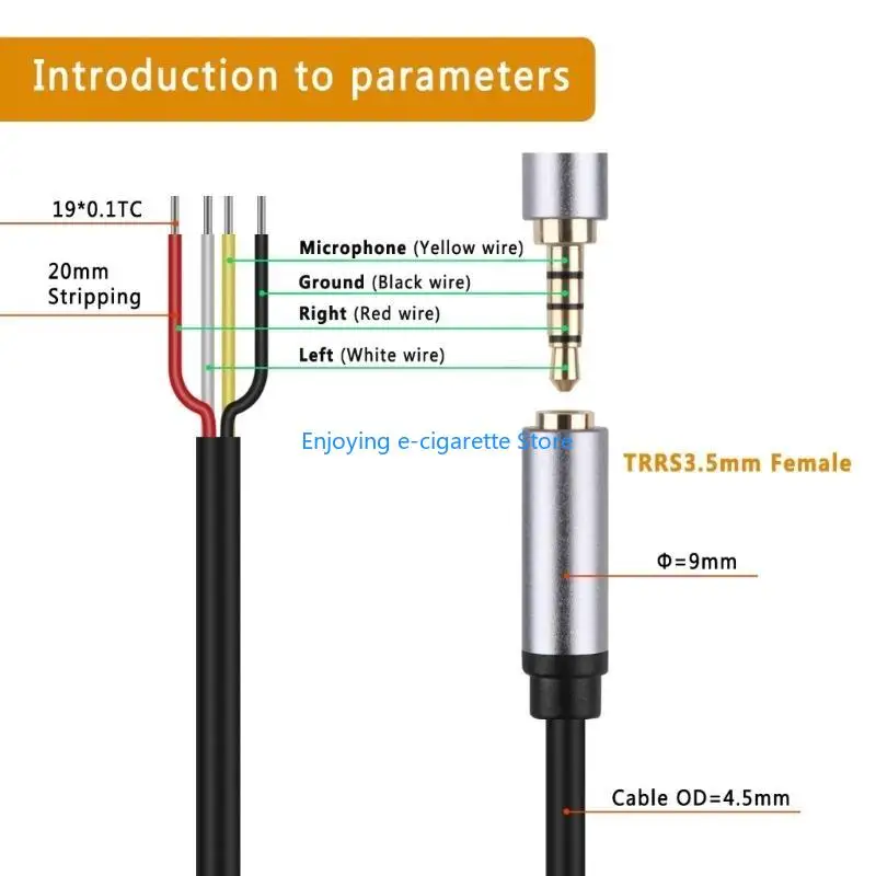 3.5mm Female Connector to  TRRS Stereo Bare Wire Cable for Auditory Cable Installation and Maintenance Y4QF