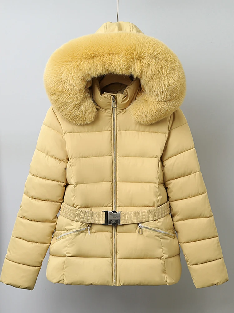 

Женское стеганое хлопковое пальто-пуховик с капюшоном на подкладке и поясом на талии, шикарное зимнее новое поступление, китайский бренд