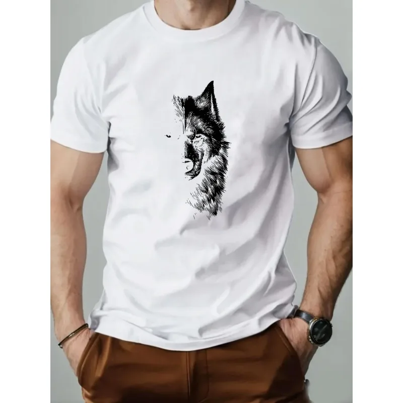 

Минималистичная футболка с рисунком волка для повседневной носки, легкая летняя рубашка, повседневная мужская одежда для взрослых, свободная и удобная.