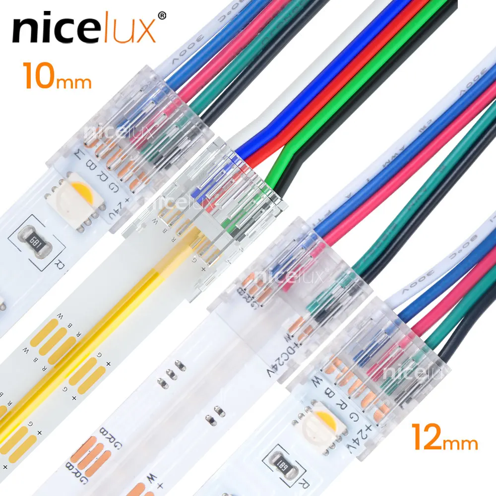 LED Light Connections Cable RGBW Wire To Board Connectors For 5 Pin 8mm 10mm 12mm Wide 5050 SMD FCOB LED Strip Clip-On Couplers