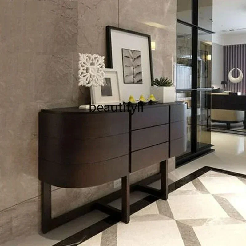 

SS new style Nordic minimalist side cabinet against the wall storage tea cabinet arc walnut black shoe cabinetss 7486