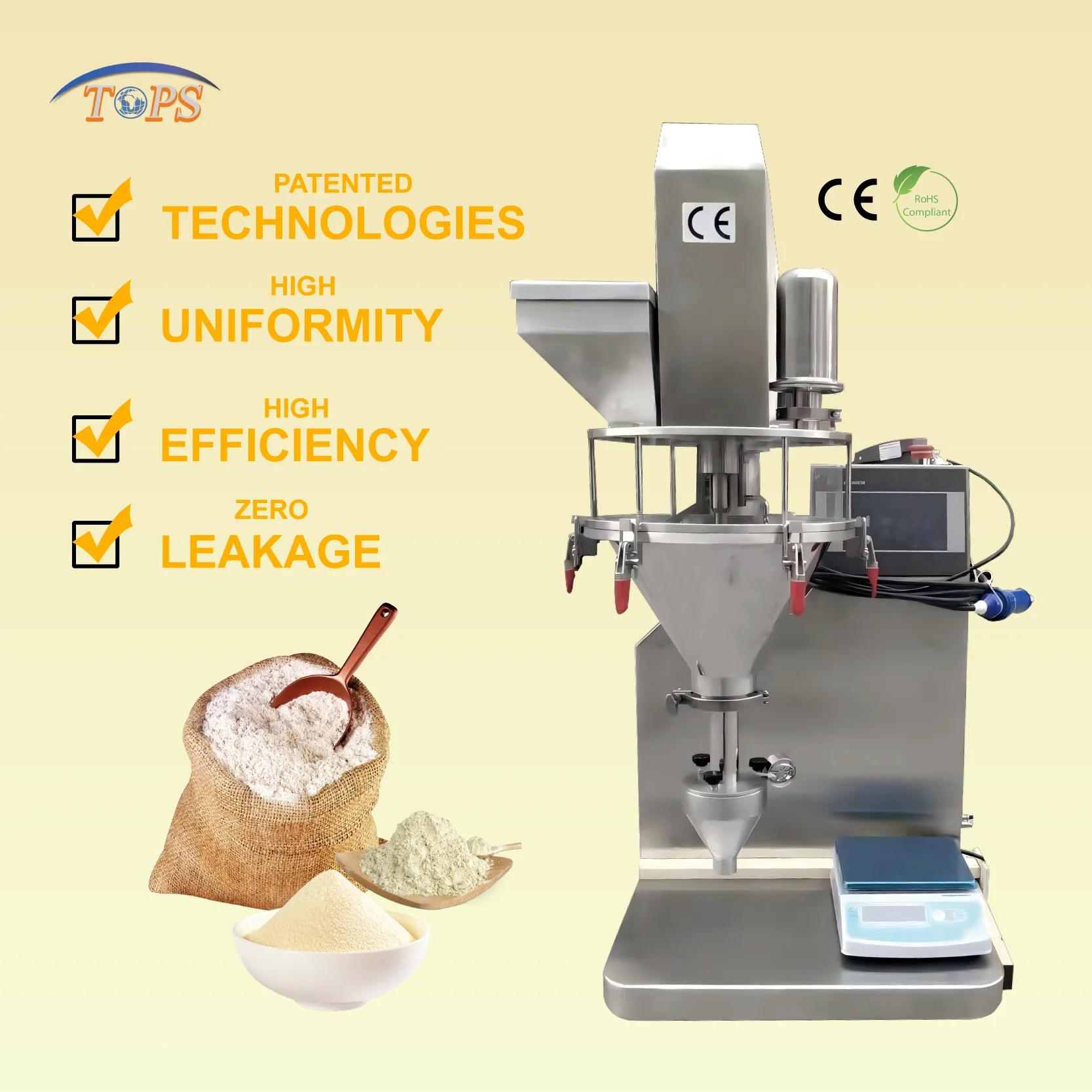 Precise Powder Filling Machine Small For Coconut Oat Flakes Rice Cereal Tabletop 15L Powder Auger Filling Machine