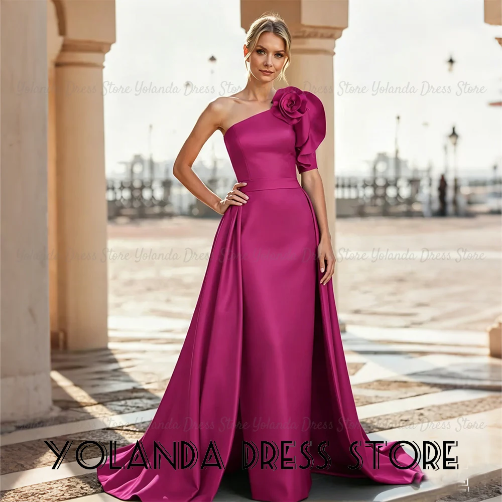 

Yolanda Women's Wedding Party attire 2026 One-shoulder Flower A-line Satin Sweep Train Vestidos Feminino Elegante Customized