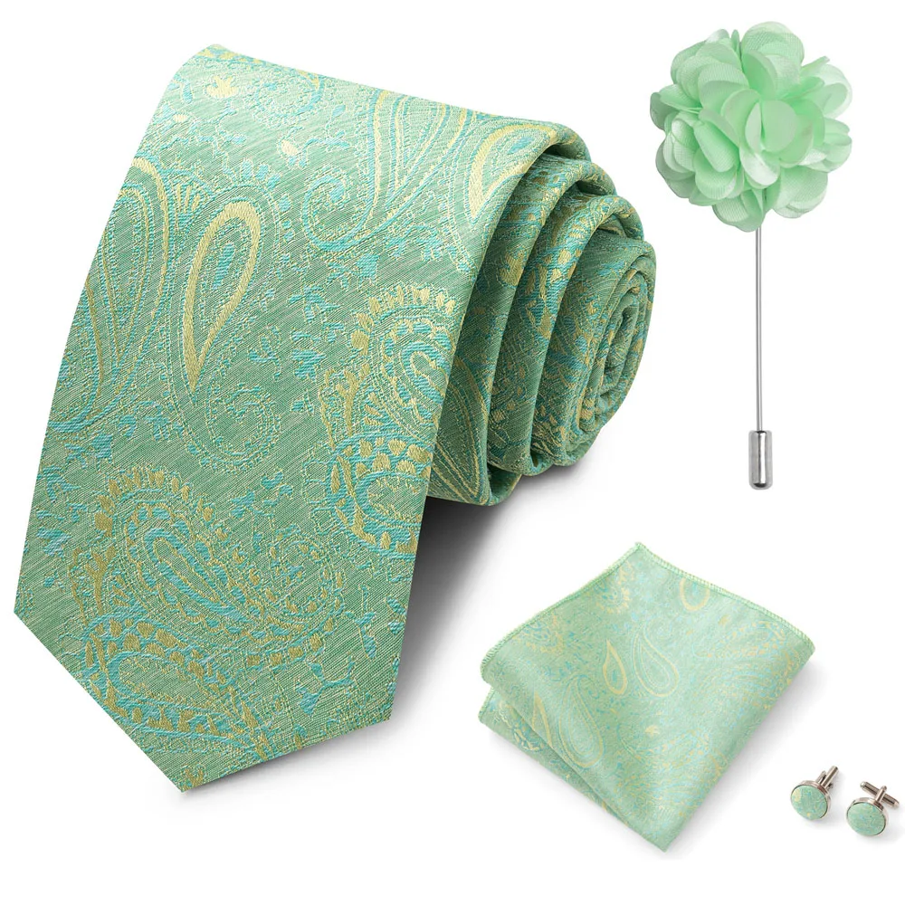 Großhandel Mode 8 cm Krawatte Taschentuch Manschettenknopf Pin Set Männer Krawatte Lila Paisley Anzug Zubehör Fit Hochzeit Geburtstag Geschenk – Detail 23