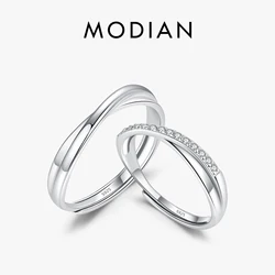 MODIAN Real 925 Sterling Silver Lines Twining Romantic Adjustable Couple Rings For Women Classic Wedding Engagement Fine Jewelry