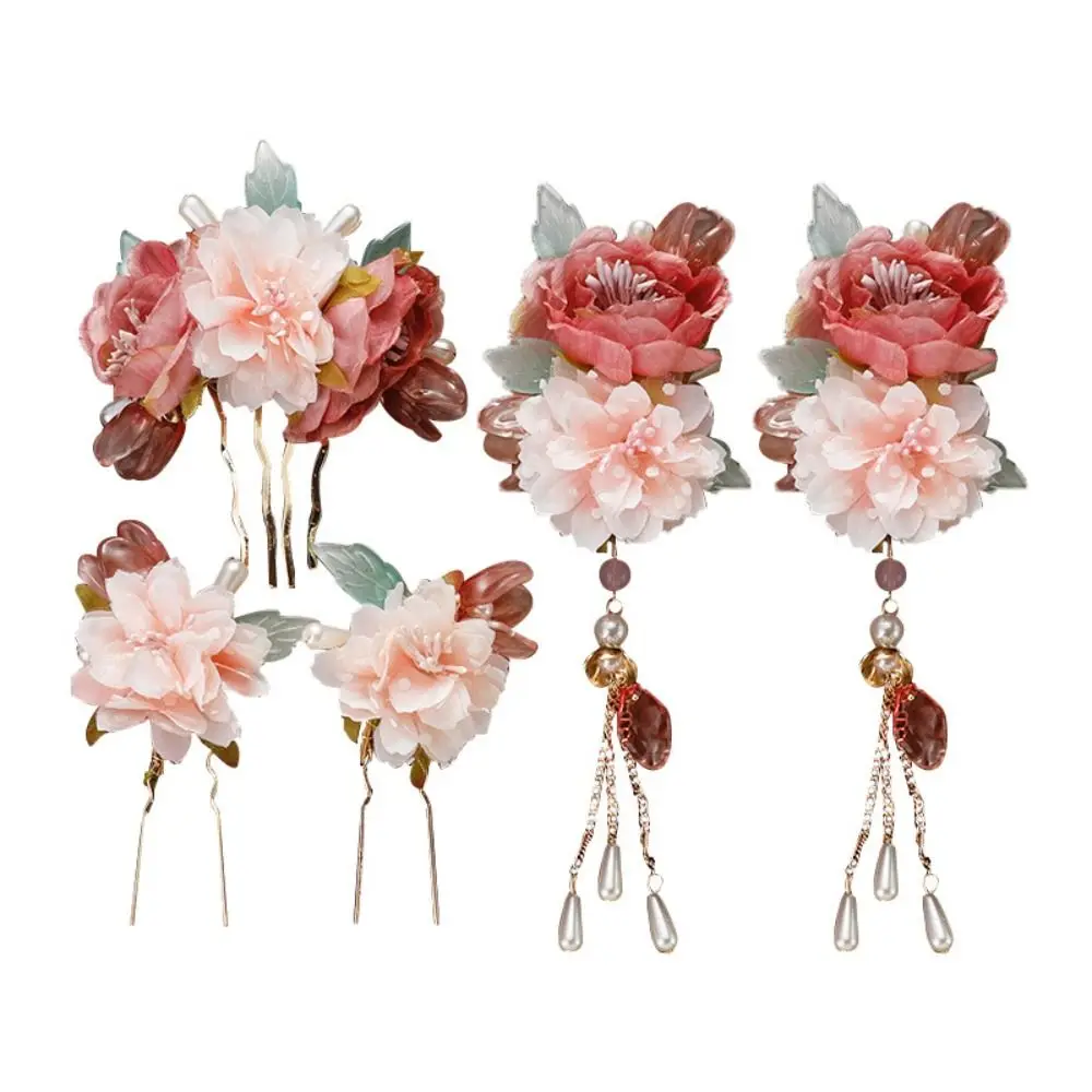 

Antique Tassel Chinese Style Hairpin Set Pearl for Buns Hanfu Hair Stick Alloy Headwear Flower Hair Comb Hairstyle Design Tool