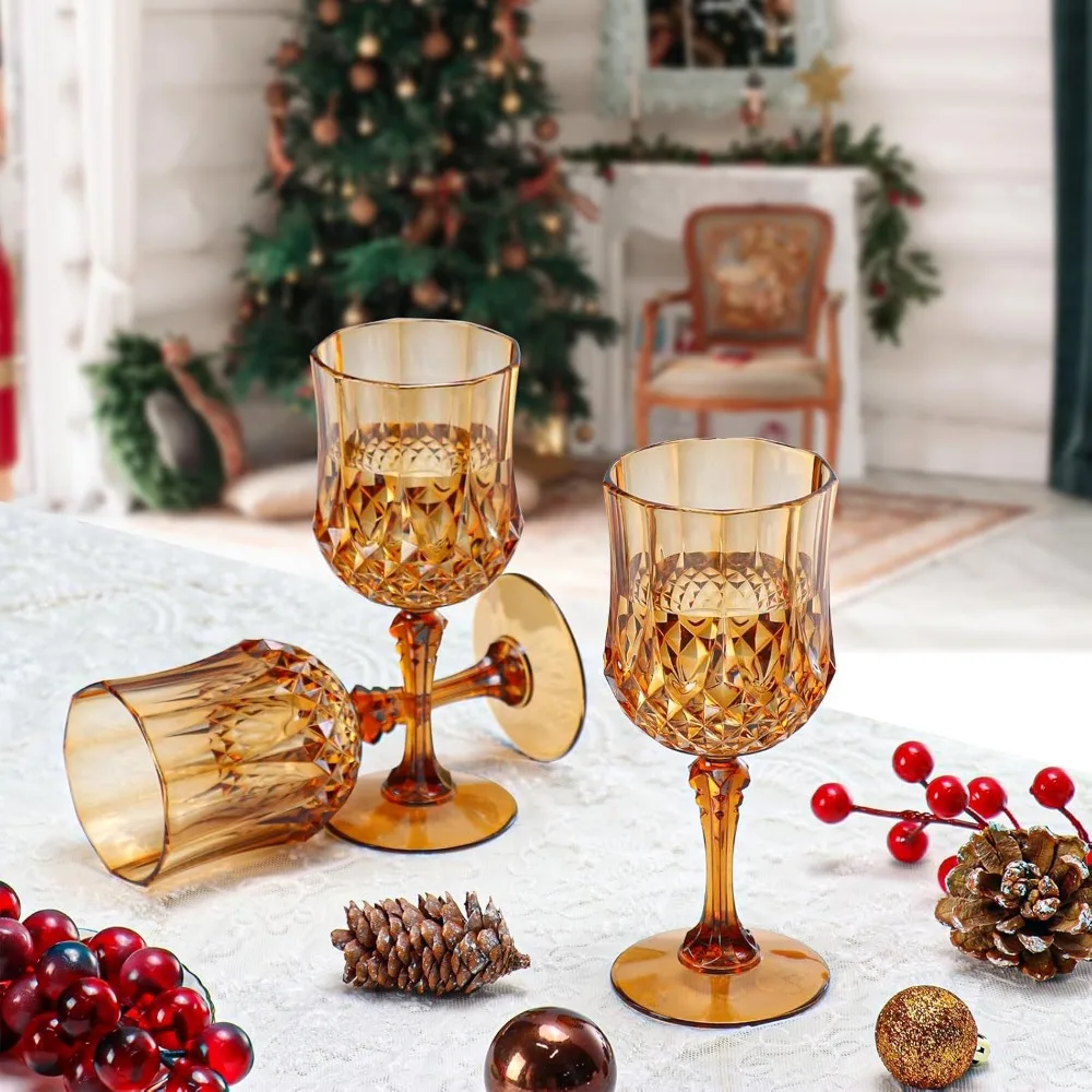 Unbreakable Plastic Vintage-Style Wine Glasses - Reusable Crystal Water Goblets for Weddings and Everyday Drinking
