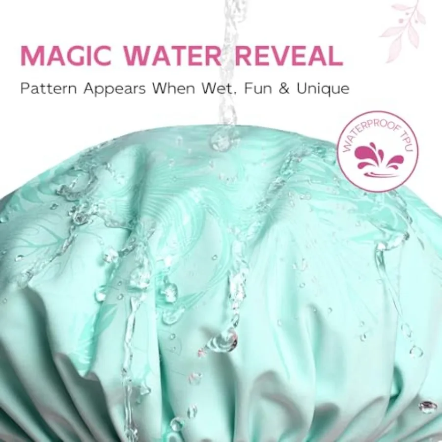 Waterproof Shower Cap for Women, Double-Layered Reusable Shower Cap with Color Changing Fabric when Water, Shower Hat for Showe