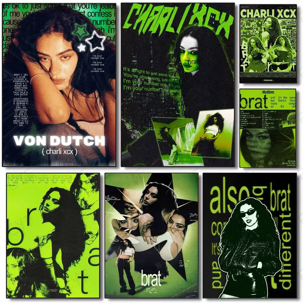 Singer C-Charli XCX BRAT Poster  living room Wall Art Garage Room DecorWater Proof Paper Print Room Decor Stickers