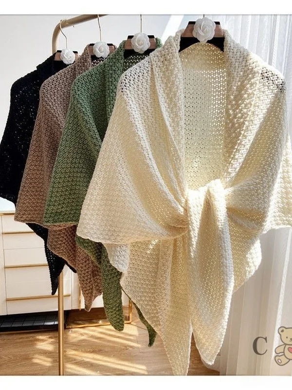 summer-thin-hollow-scarf-women's-simple-knitted-sunscreen-shawl-versatile-air-conditioner-outerwear-large-pashmina