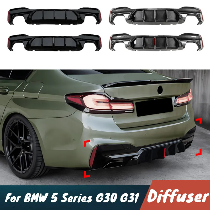 For BMW 5 Series G30 G31 M Sport 2018-2023 Car Rear Bumper Diffuser Splitter Spoiler With Brake LED Body Kit