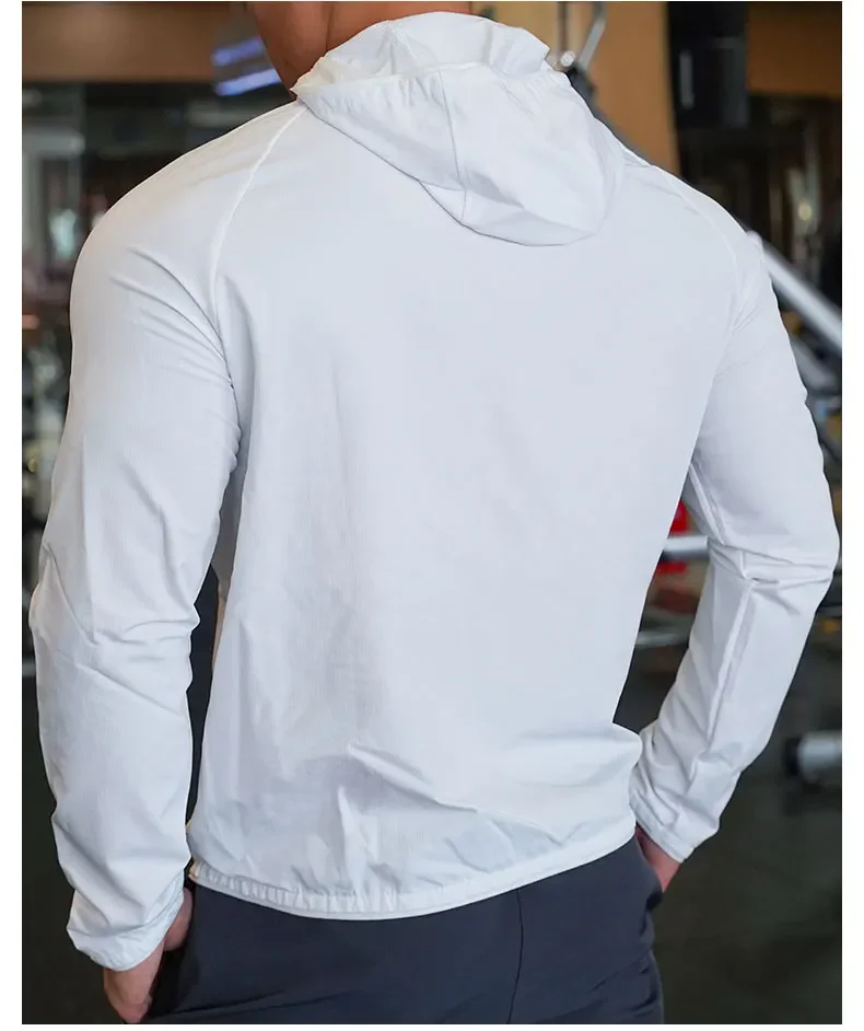 Hochwertiger Nylon-Sportmantel für Herren, Fitnessstudio, Fitness, Hoodies, Outdoor-Workout-Tops, Kapuzentraining, Laufen, Reißverschlussjacke, Kleidung – Detail 9