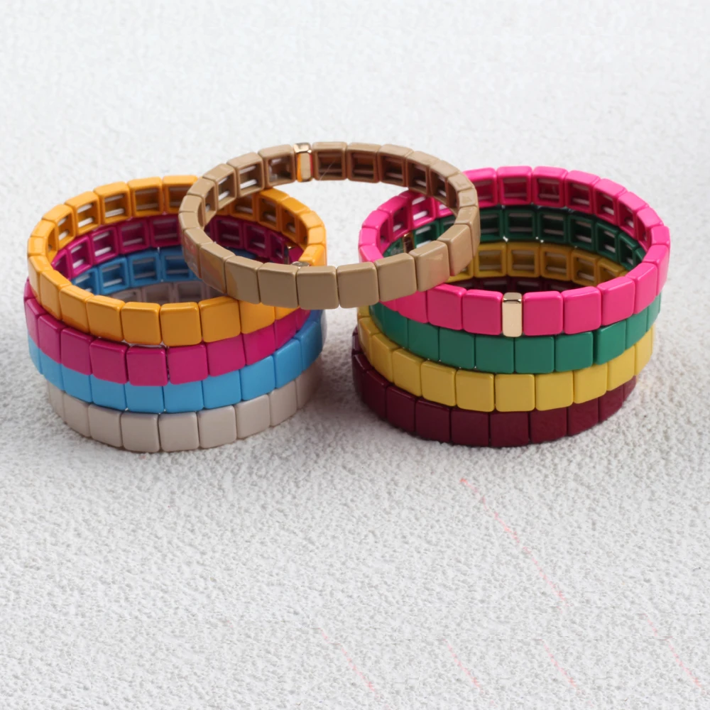 2022 New Handmade Bracelets Boho Design Fashion Women Enamel Bracelets Beaded Tile Bracelet Armband