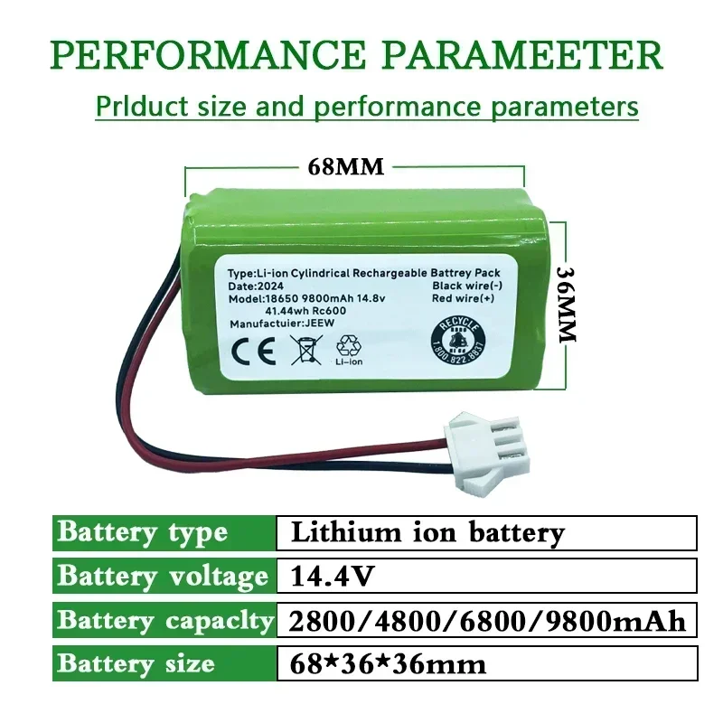 14.4V  9800mAh Li-ion battery for Conga, 990, 1090, Tesvor X500, EcoVacs, Deebot N79, N79S, DN622,  RoboVac 11, 11S, RoboVac 30