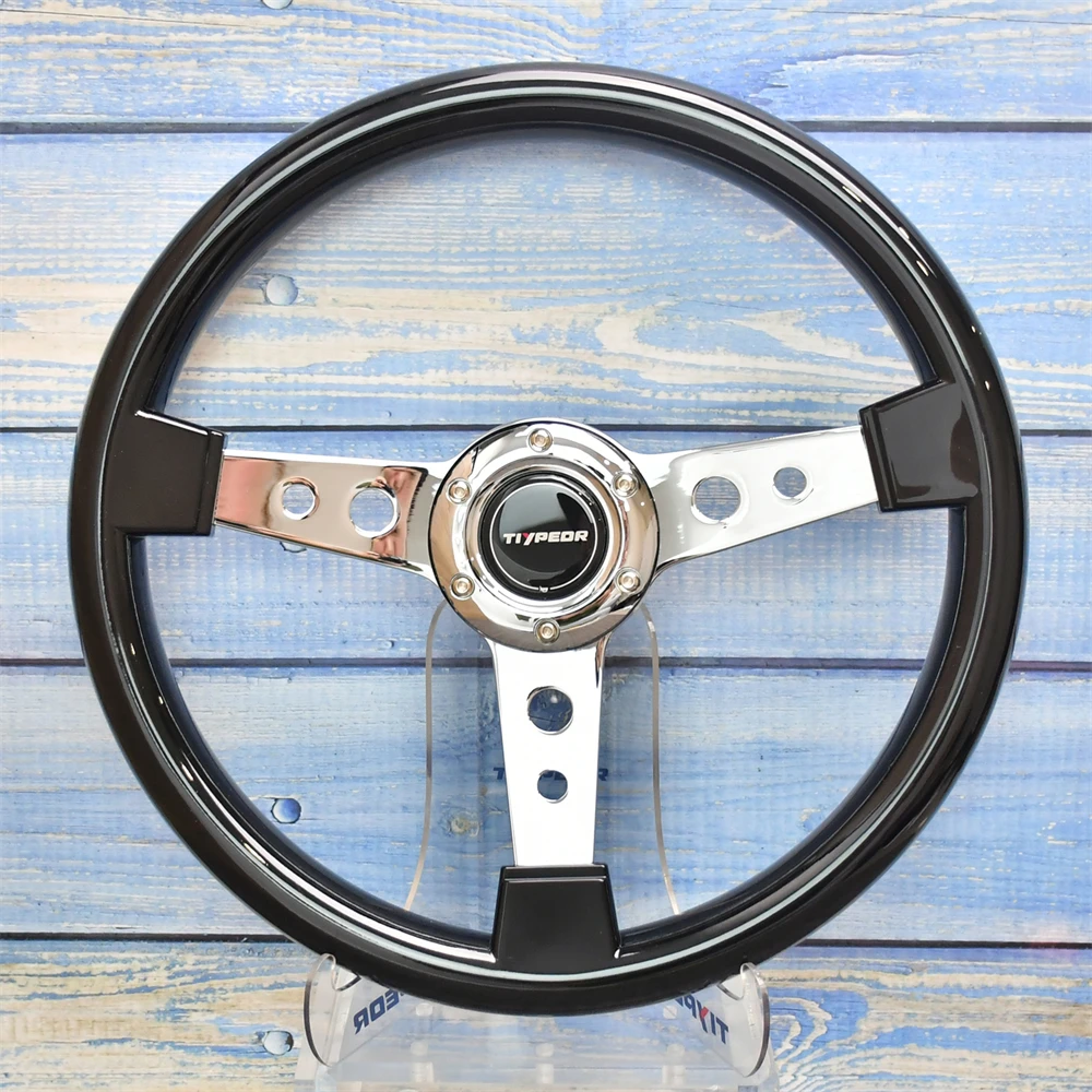 

TIYPEOR 340mm Black ABS Universal Sport Steering Wheel Falt 3 Spokes Anti-Slip Bracket Sports Steering Wheel for Vintage Car