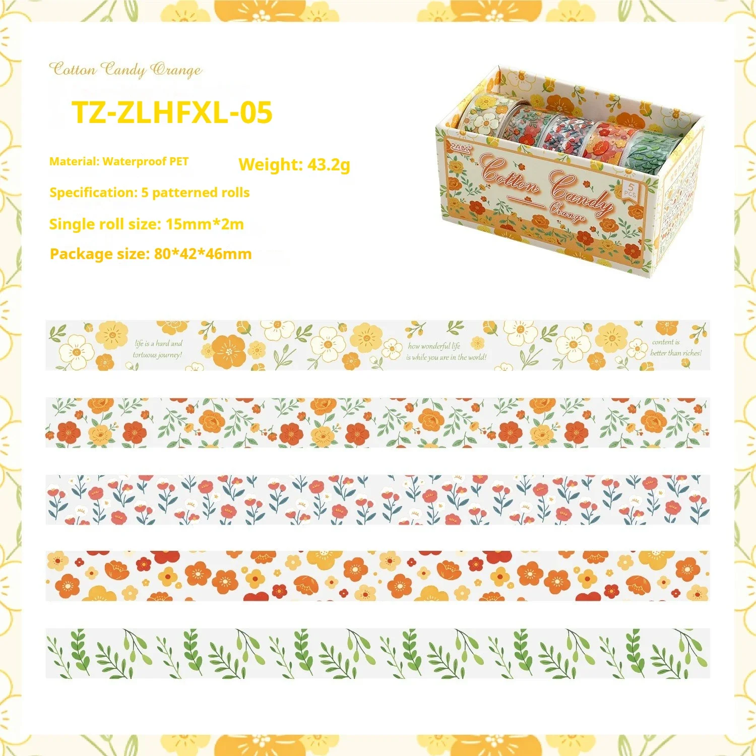JIANWU 5 rollen/set Vintage bloemenbloesem landschapsmateriaal collage scrapbooking PET tape creatief DIY dagboek schrijfwaren