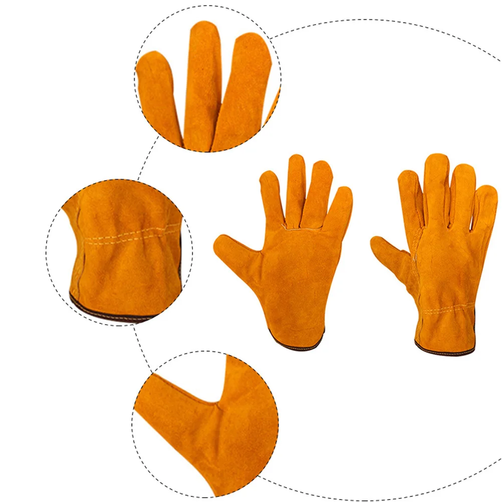 1Pair Protective Welding Gloves Cowhide Heat Resistant Wear Resistant Gloves for Welding Food Production Forestry