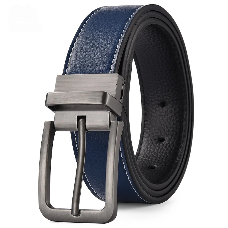 New Genuine Dual Belt Men Buckle Leather Belt Casual Punching Waist Rotating Buckle Leather Trendy Pants Waist Belt Drop