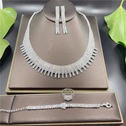 4pc Exquisite Rhinestone Necklace Earrings Bracelet Ring Jewelry Luxury Wedding Party Crystal Set Wear Jewelry Accessories