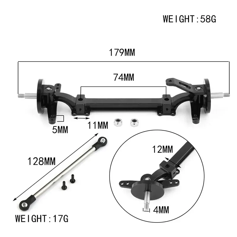 Metalowa oś przednia Zespół kierowniczy Łącznik drążka łączącego Bez zasilania dla Tamiya 1/14 RC Truck Tractor Car Upgrades Parts