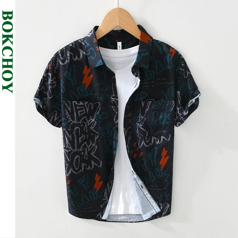 2024 Spring Summer New Beach Printed Short Sleeve Shirts Men Clothing Thin Fashion Comfortable Streetwear CM2060