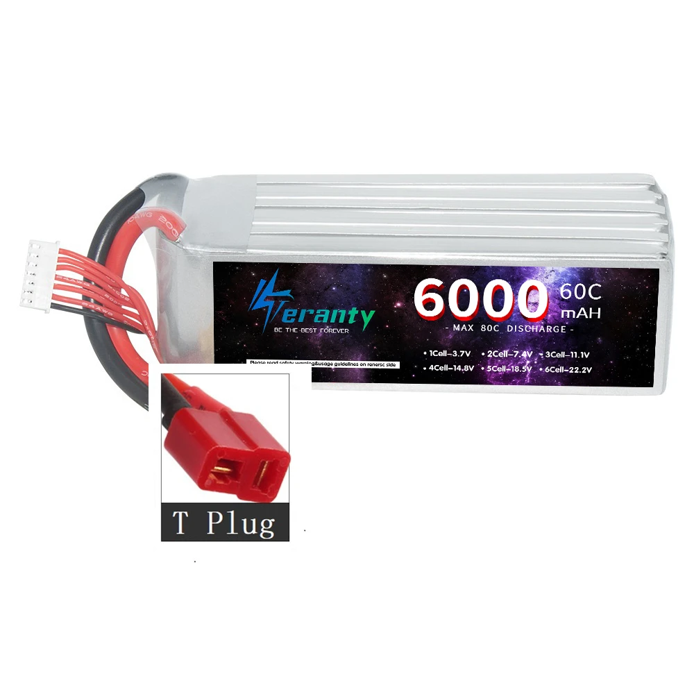 Teranty 6000mAh 6S 22.2V 60C RC Lipo Batterij Oplaadbare Batterij Voor RC Auto FPV Truck Helikopter met XT60 XT90 Connector