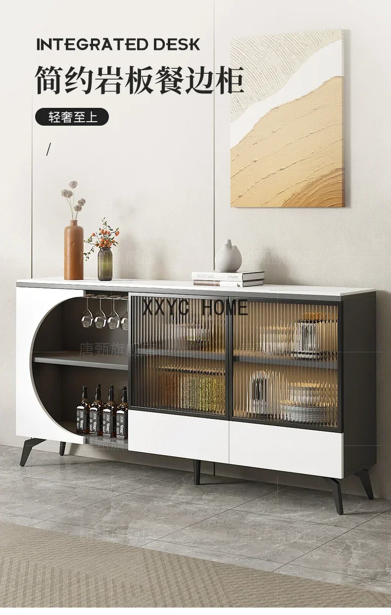 Solid Wood Sideboard Locker Living Room Wine Cabinet Home Storage Cabinet Wall Light Luxury Tea