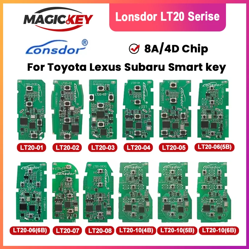 MAGICKEY Lonsdor LT20-01 LT20-04 LT20-03 LT20-08 LT20-07 LT20-10 LT20 Smart Key PCB 8A+4D For Toyota &Lexus Support K518 K518ISE