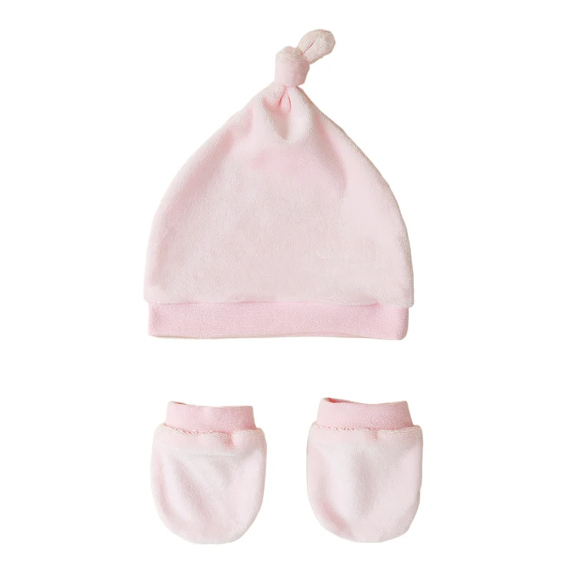 Newborn Baby Cotton Beanies Hospital Hat and Mittens Set Baby Hat Gloves Set Boy Girl New Born Gift