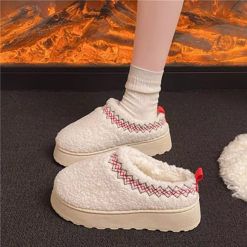 

Fashion Lamb Wool Warm Slippers for Autumn and Winter, New Women's Home Plush Cotton Shoes