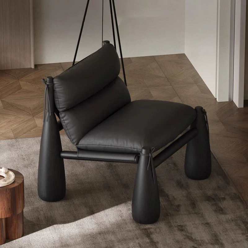 Mid Ancient Style Solid Wood Baseball Chair, Designer's Striped Fabric Single Person Leisure Chair, Atmospheric Sofa Chair