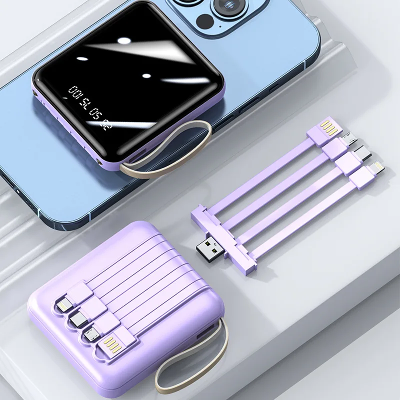 Mini Portable Power Bank with Built-in Cable 20000mAh Lightweight and Slim Power Bank