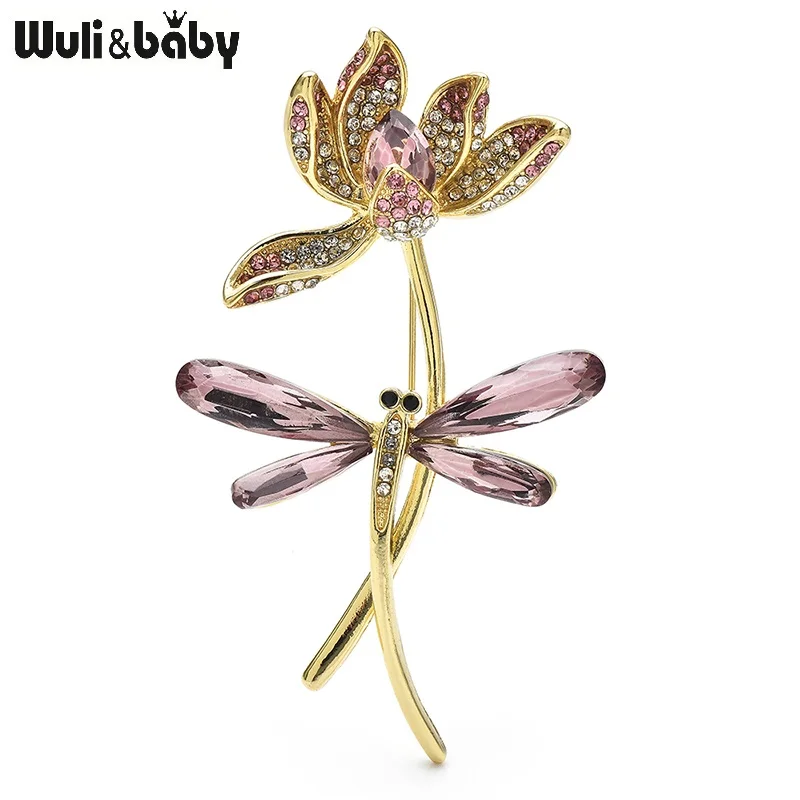 Wuli&baby Elegant Dragonfly And Lotus Flower Brooches Pins For Women Party Office Brooch Gifts