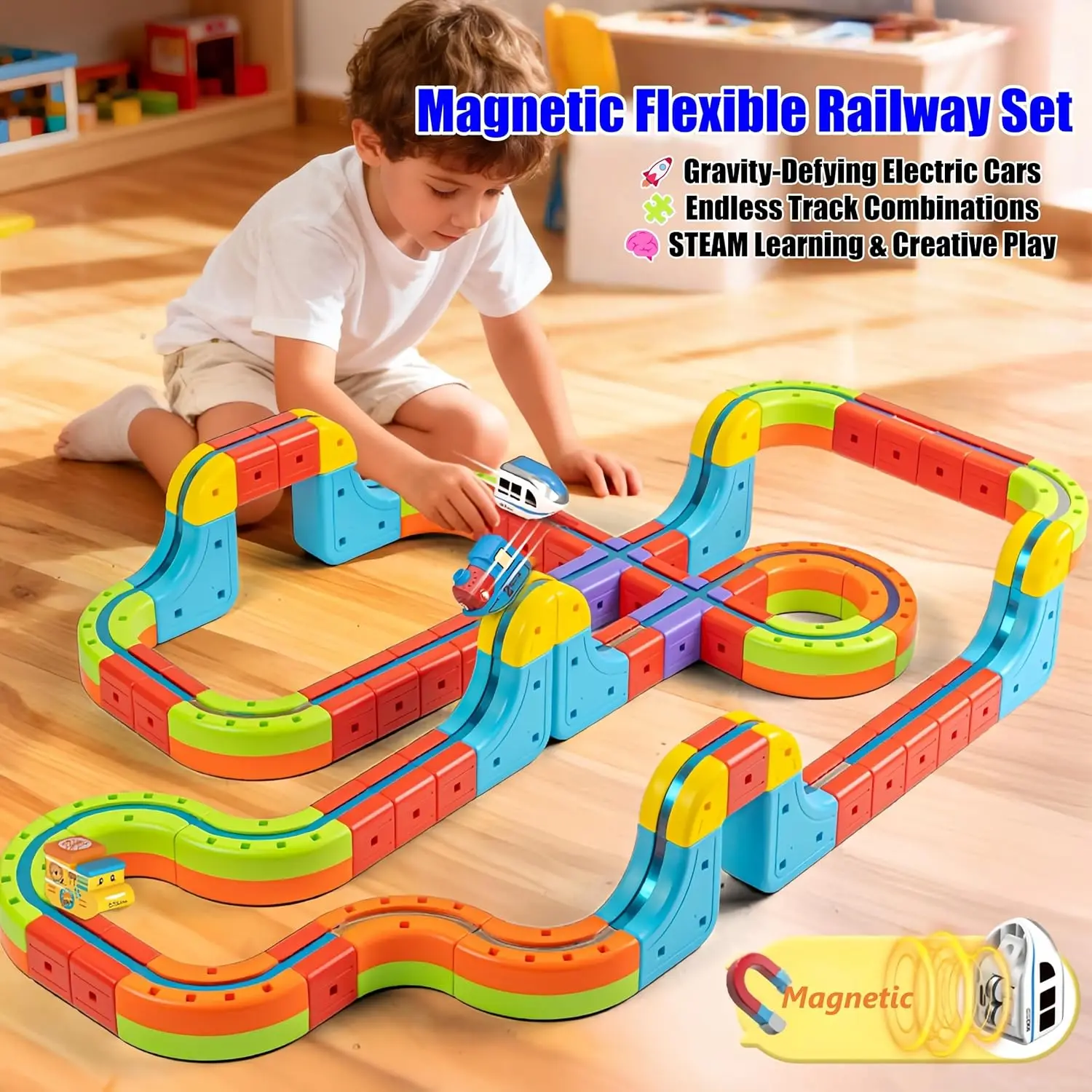 Elektrische Magnetische Auto Spielzeug Magie Flexible Rennstrecke Mit Anti-Schwerkraft für Kinder DIY Bausteine Spielzeug Zug Track geschenk