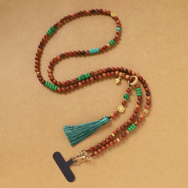 Decorative Phone Necklace with Beaded Strap and Pendant Detail, Crossbody or Neck Wear Phone Tether for Quick Access on Travel