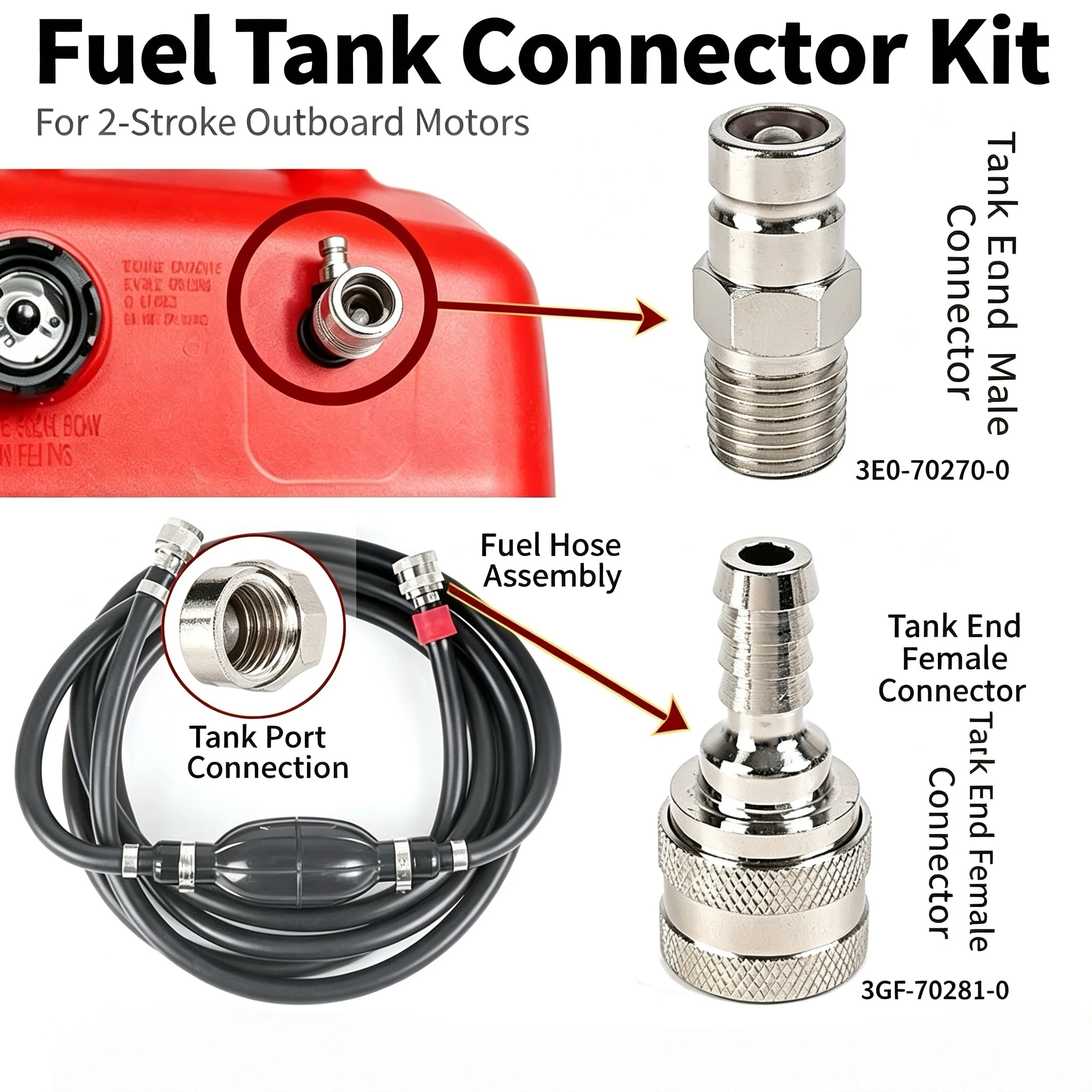MARINE FUEL CONNECTOR MALE & FEMALE FITS TOHATSU MERCURY 2‑STROKE OUTBOARD MOTOR TANK & ENGINE SIDE BOAT ACCESSORIES