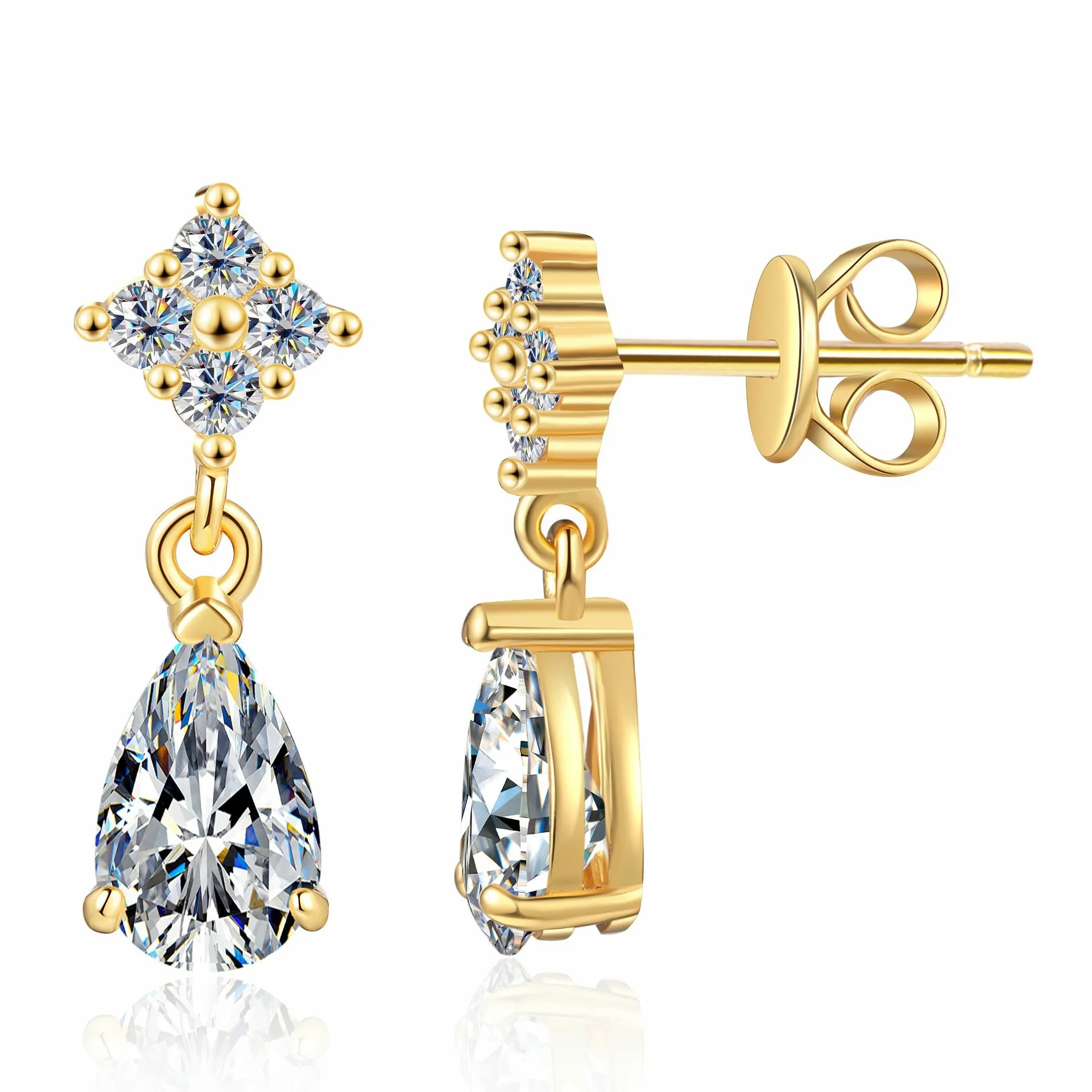 Butterflykiss 1CT Pear Cut Moissanite Drop Earrings 18K Gold Plated Sterling Silver Earrings For Women Luxury Wedding Jewelry