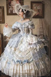 Dreamy Fluffy Victorian Prom Dress Blue White Strapless Lace Applique Corset Pleated Cosplay Halloween Customised فستان سهره